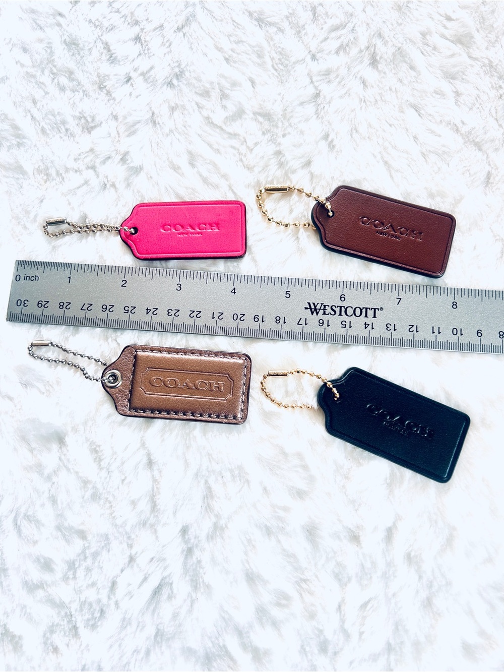 4 Coach Leather Hang Tag Set with ball and Chains .